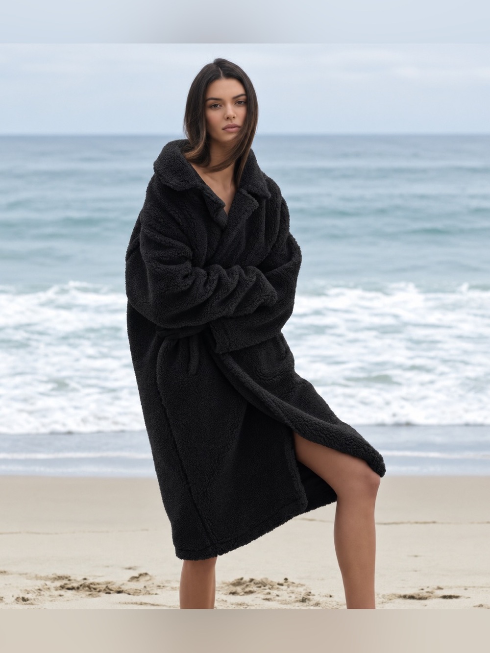 Alo Yoga Oversized Sherpa Trench Jacket Size Small Black Teddy Jacket